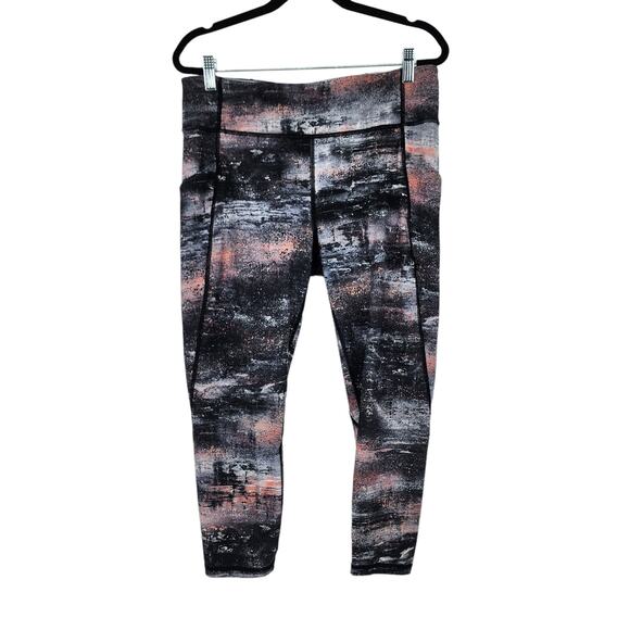 Lululemon Time To Sweat Crop 23” Pockets in Azurite Poppy Coral Leggings Size 12 - Picture 1 of 6